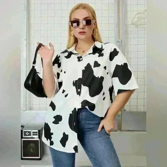Tops - Cow Print Button Up